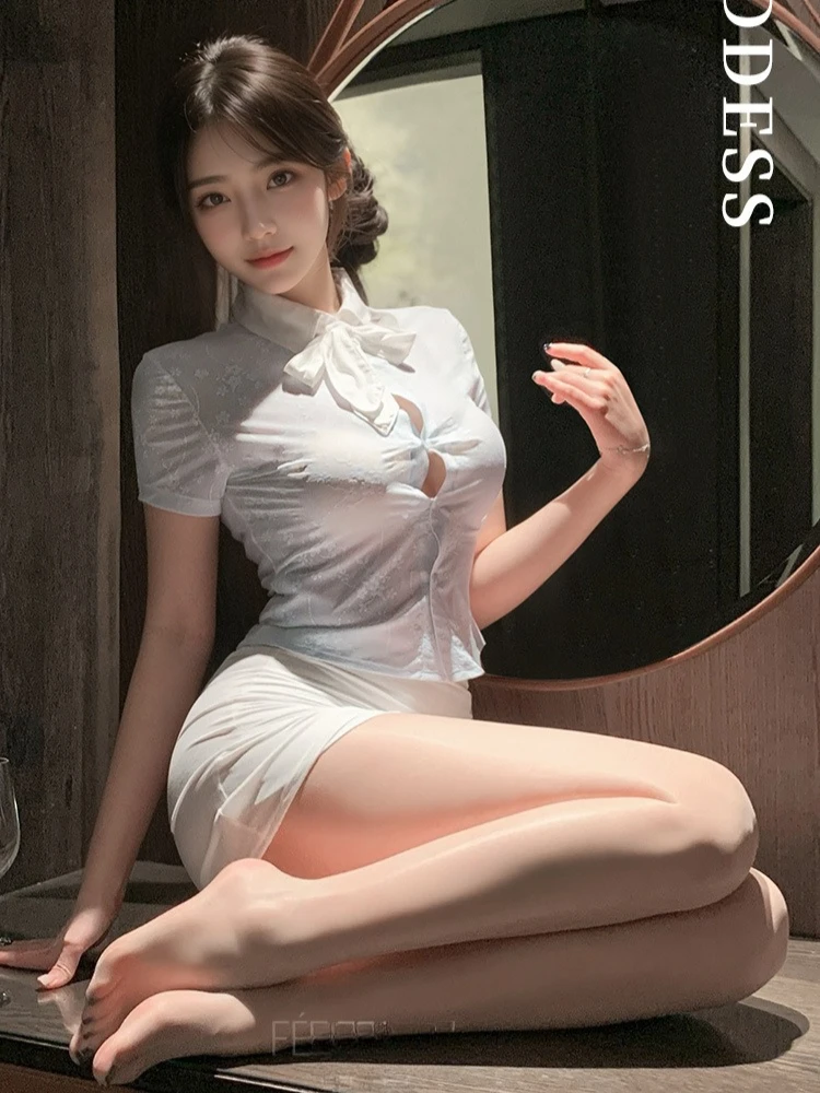 섹시 미스 비서 란제리 여성 레이스 시스루 탑 미니스커트 유니폼 세트 오피스 레이디 코스프레 롤플레잉 포르노 바 유니폼