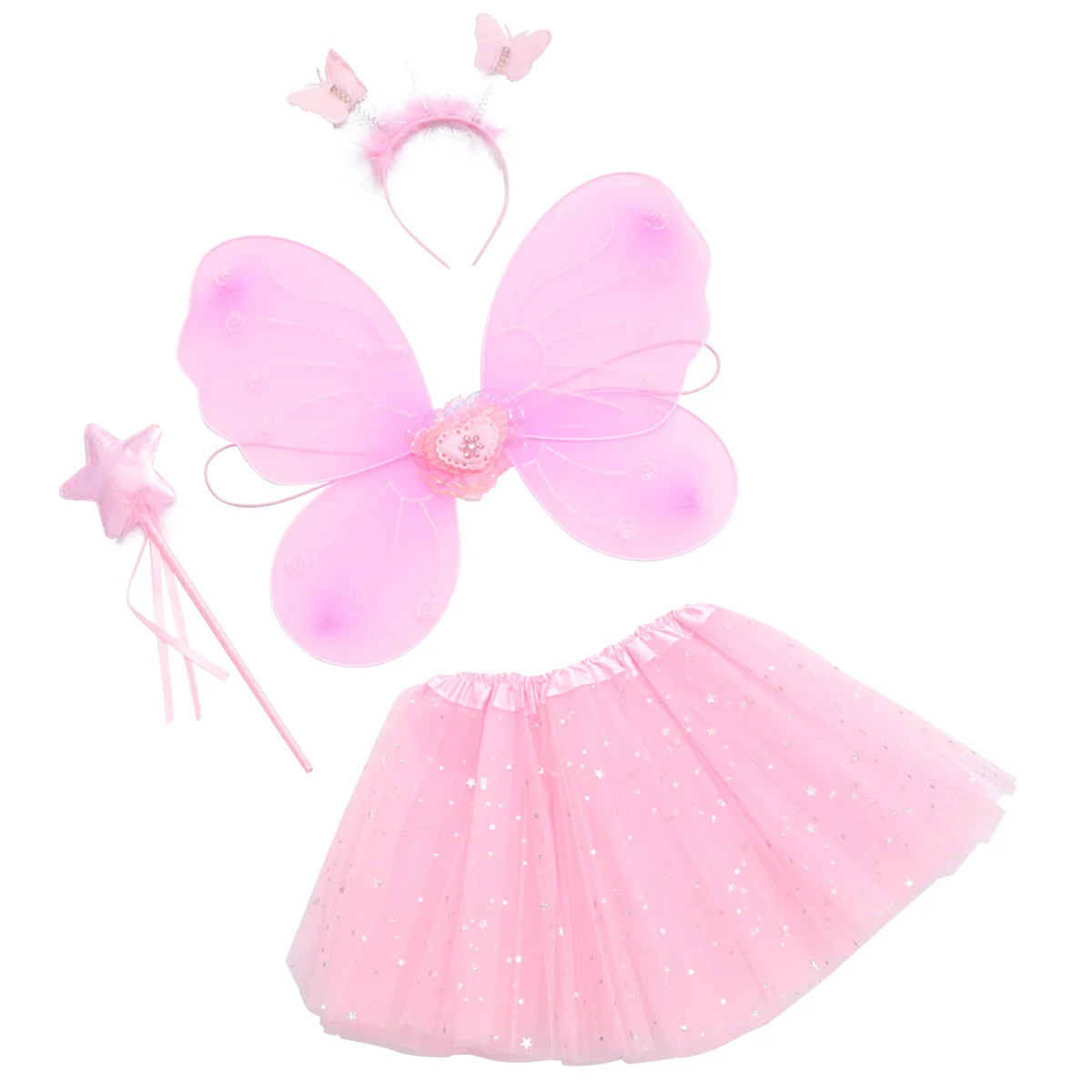 

Girls Outfits Butterfly Wings Four Piece Set Party Supplies Running Children's Costume Kit Cosplay Pink