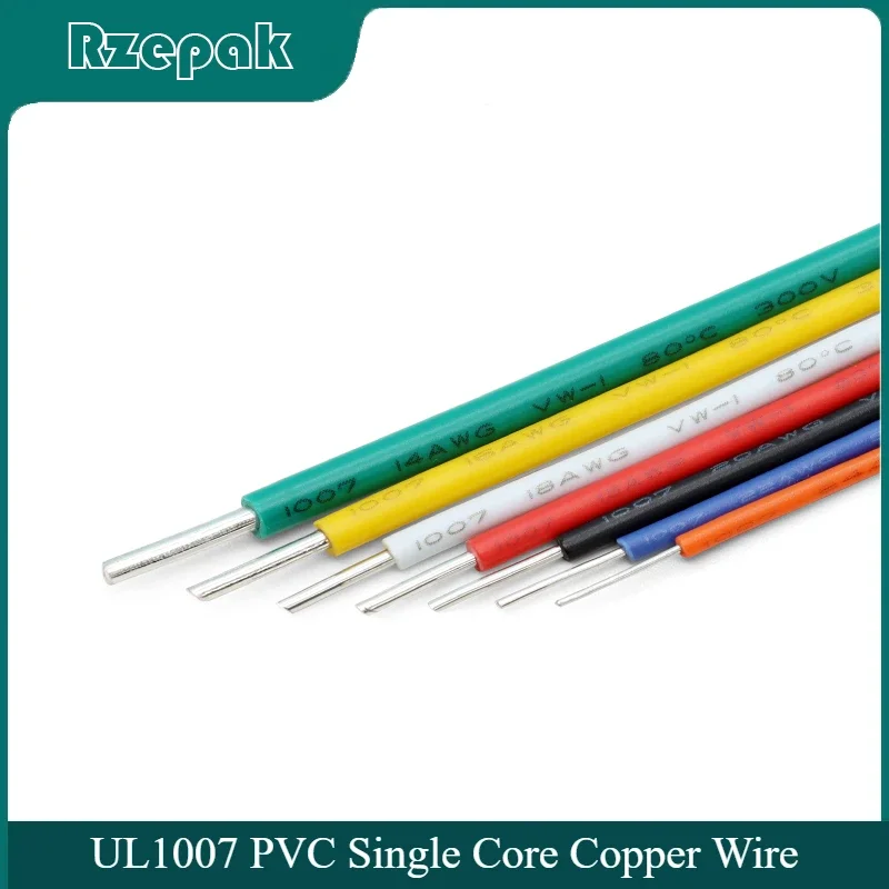 5/10/20m ul1007 pvc fio de cobre de núcleo único 26 24 22 20 18 16 14 awg isolamento sólido estanhado linha de revestimento linha de cabo elétrico