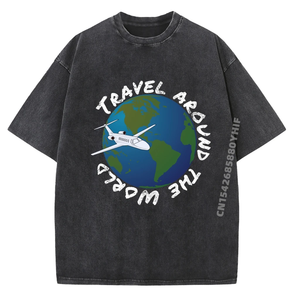 

Cute Travel around World Globus Earth Funny T Shirt Simple Comfortable Women's Tees Funny Printed Tops Tees Mens Washed Tshirt