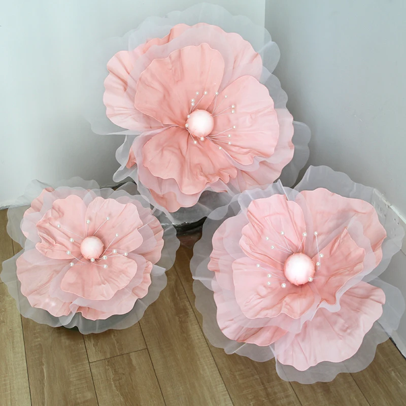 3Pcs Wedding Silk Flower Foam Flower Garden Wedding Event Party Backdrop Decor Poppy Large Flower Stage Road Lead Window Layout