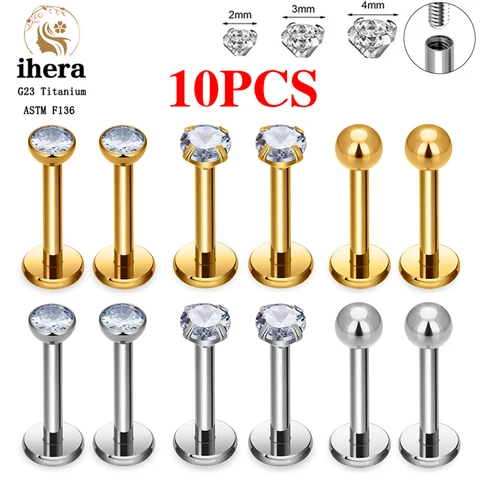10 шт. титановых лабретов ihera G23 для пирсинга 16G — детальный вид товара