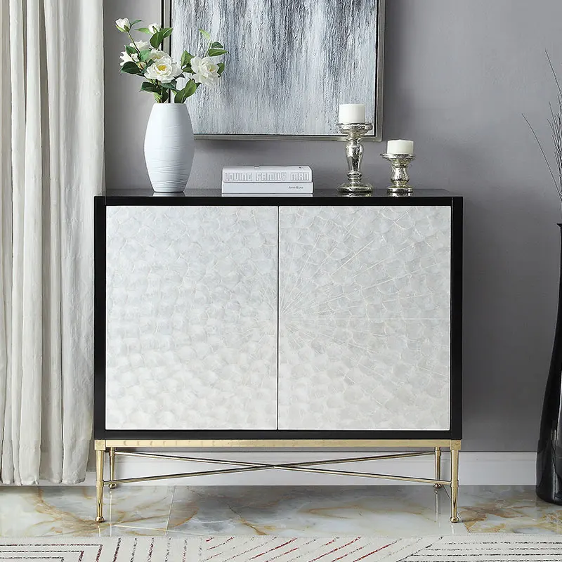 

American luxury sideboard postmodern simple stainless steel porch cabinet Hong Kong-style living room storage sideboard