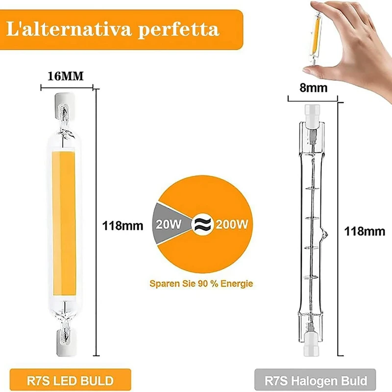 Kit de lampes à intensité variable R7S LED, 118mm, 20 W, ampoules LED R7S, kit de remplacement pour ampoules halogènes 200 W, blanc chaud, lot de 2