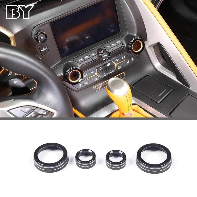 

4Pcs For Chevrolet Corvette C7 2014-2019 Aluminum Alloy Black A/C Volume Knob Control Trim Ring Cover Auto Accessories Interior