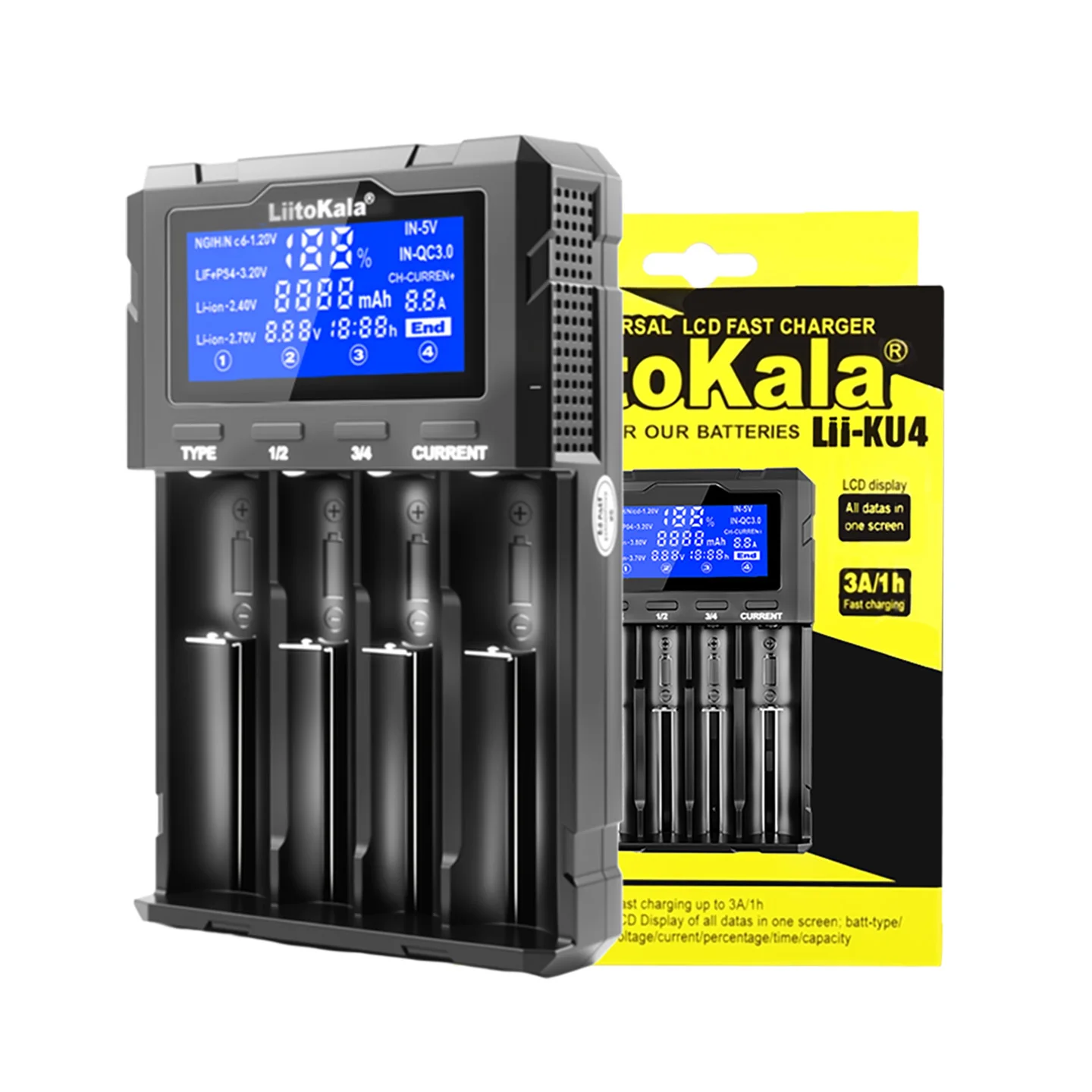 LiitoKala Lii-KU4 Battery Charger,QC3.0 Fast Charging,LCD Display,for 3.7V/1.2V Rechargeable Batteries 26650 21700 18650 AA AAA - view 4