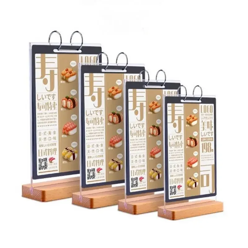 Page Turning Menu Paper Holder For Restaurant Wooden Acrylic Picture Frame Double Side Advertising Poster Display Stand A4/A5/A6