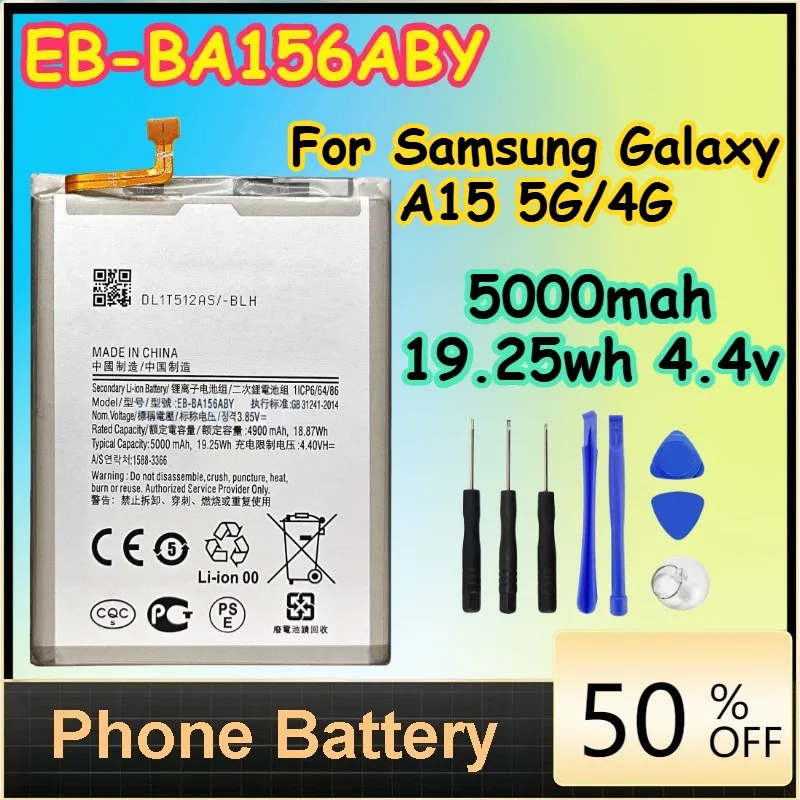 

EB-BA156ABY 5000mah 19.25wh 3.85v Battery for Samsung Galaxy A15 5G/4G Mobile Phone Batteries+Tools