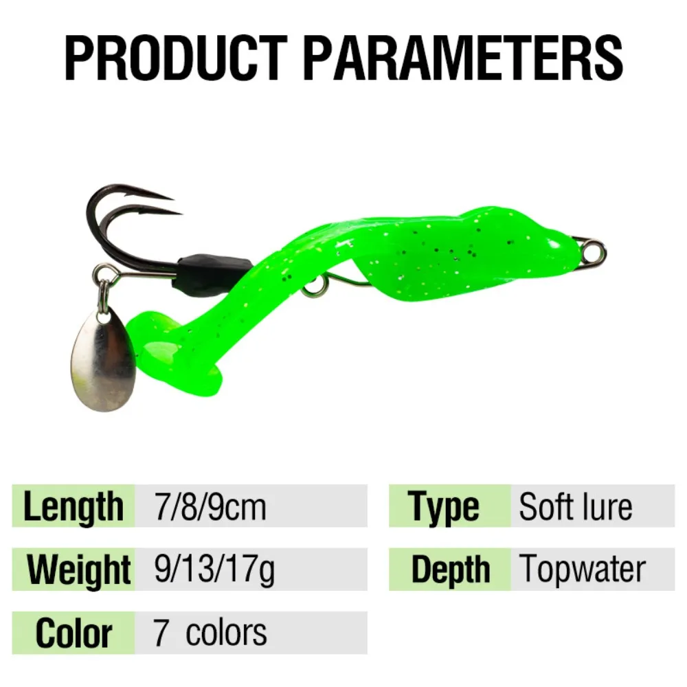 Double Sharp Hooks Fishing Frog Lures Soft Lure Sequin Hook Snake Head Lures Anti Hanging Design 9g Weight Simulation Frog Lures