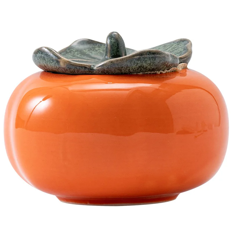 Chinese Style Creative Ceramic Persimmon Tea Can Cute Mini Airtight Storage Tank Home Household Supplies Wedding Gift Candy Jar