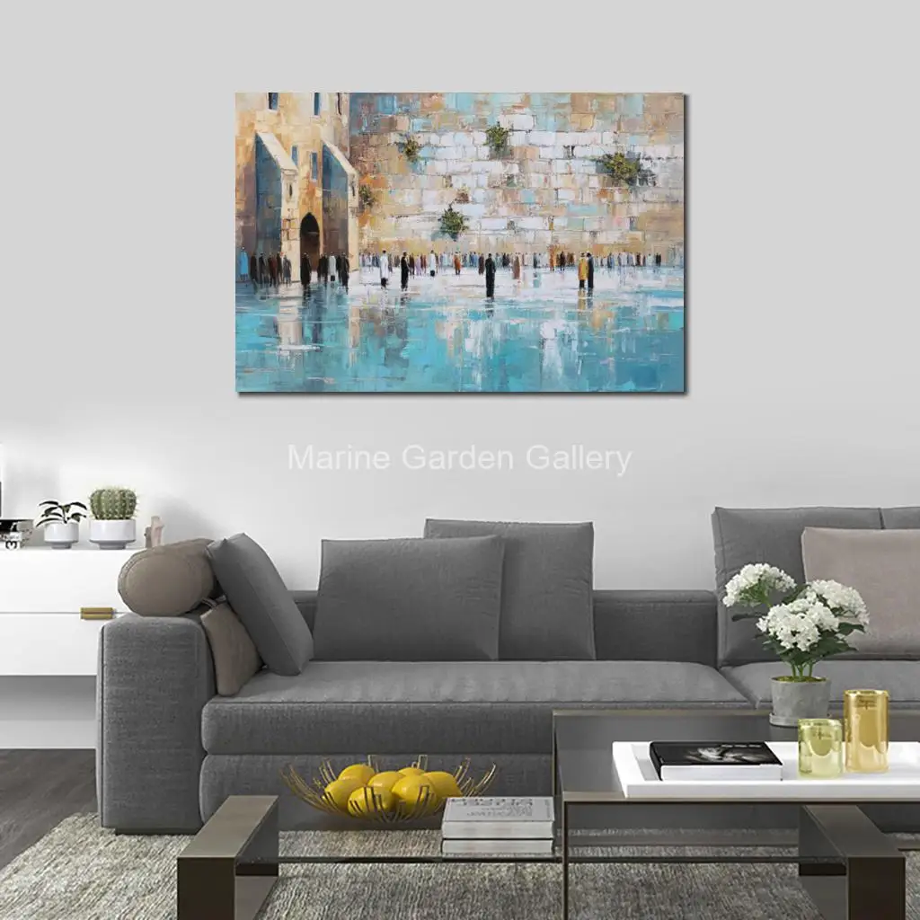 Hand Painted Abstract Kotel Oil Painting Western Wall Jerusalem Canvas Art Modern Judaic Artwork for Office Meditation Space