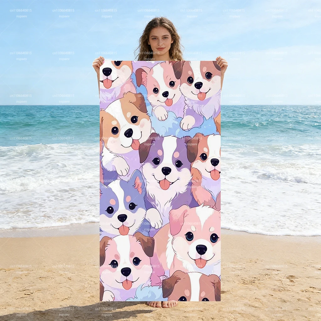 Cute Cartoon Puppy Dog Beach Towel, Super Absorbent Quick Dry Towel for Swimming Pool Travel Vacation