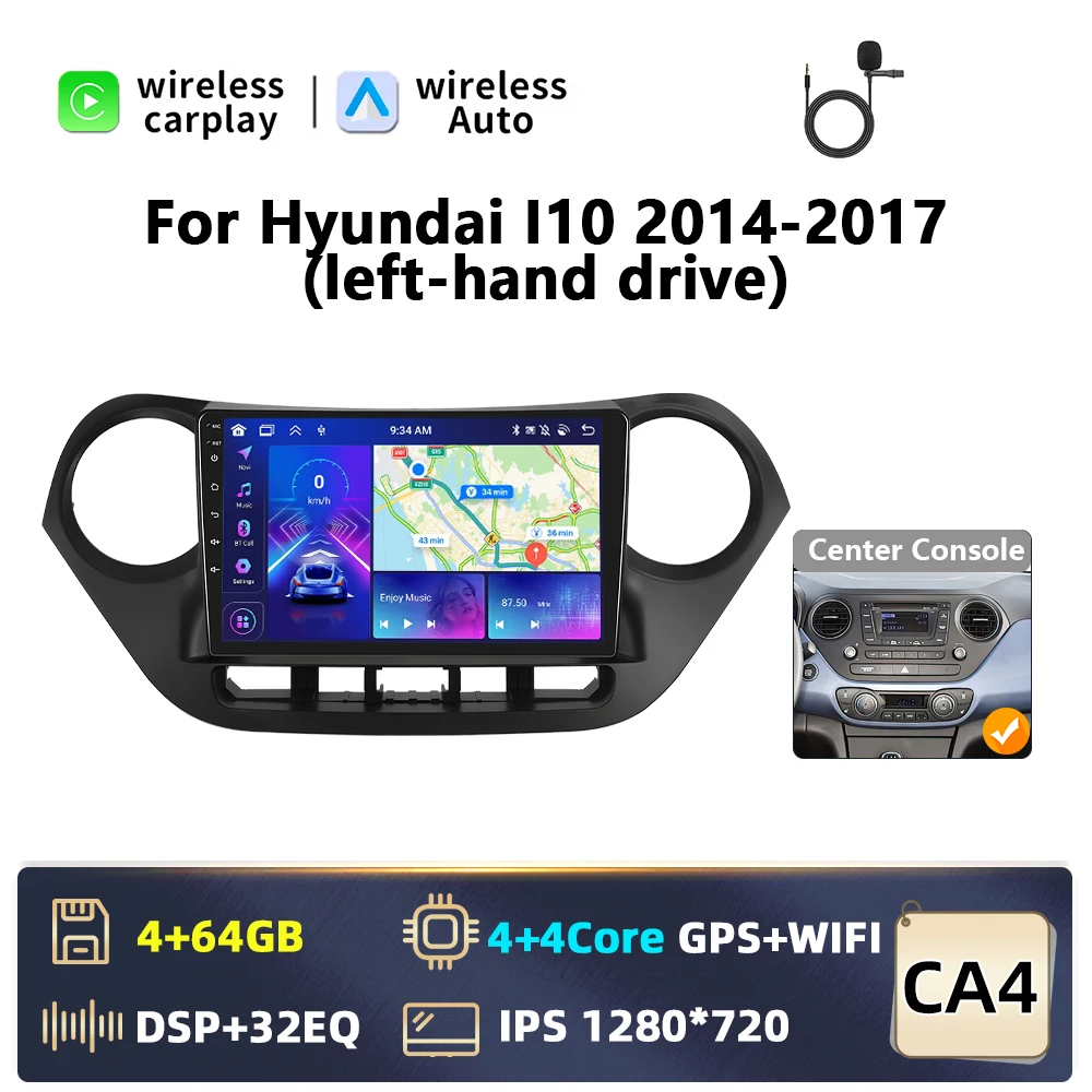 Podofo Carplay 4G Android 2 din Autoradio Voor Hyundai I10 2014-2017 Android Auto GPS Navigatie WiFi DSP Bluetooth RDS FM Audio