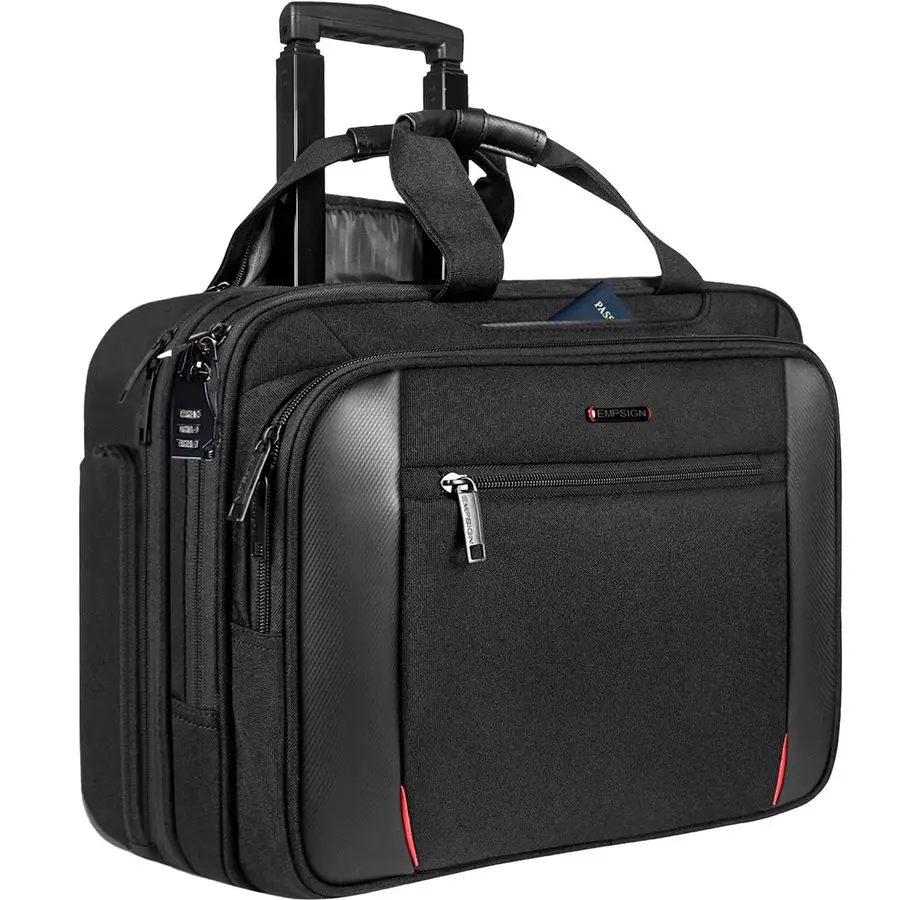 

Rolling Briefcase Laptop Bag,17.3 Computer bag with wheels, Water Repellent Travel Roller Underseat Bag with RFID Blocking Pocke
