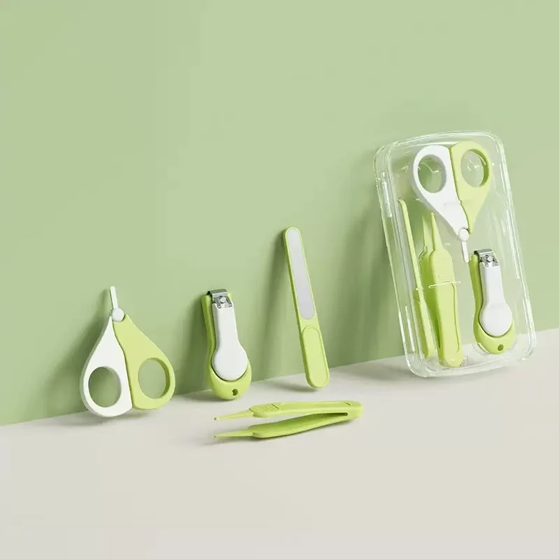 4PCS Newborn Baby Nail Scissor Baby Nail Care Tool Kid Safe Portable Nail Clipper Trimmer Tweezer with Box Children Manicure Kit