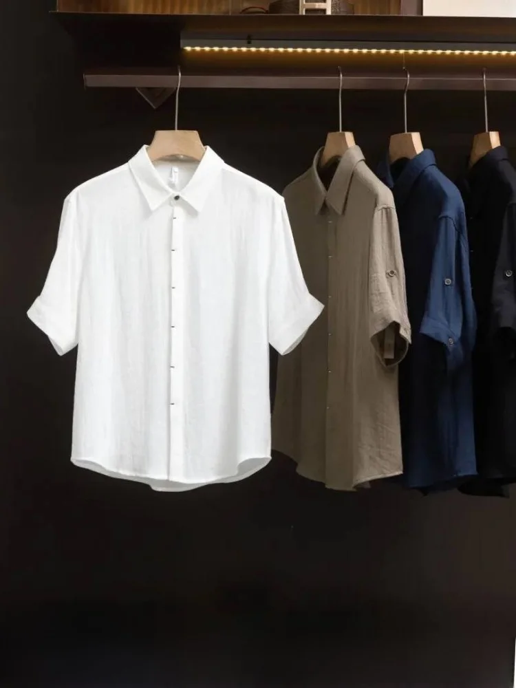 

Quick Dry Special Yarn Men's Casual Shirt Loose Fit Seven Sleeve Commute Shirt Comfortable Breathable Standard Edition