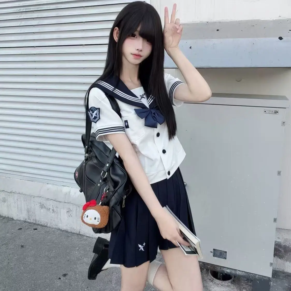 Available in Japanese and Korean colors plus sizes XS-4XL slim-fitting schoolgirl style JK sailor suit set long short sleeves