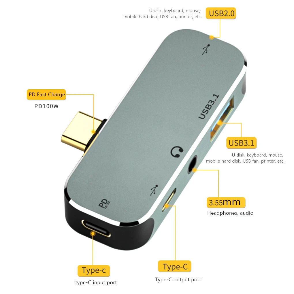 Type-c USB Hub Laptops Cellphones Cable Connect Device Converter Device