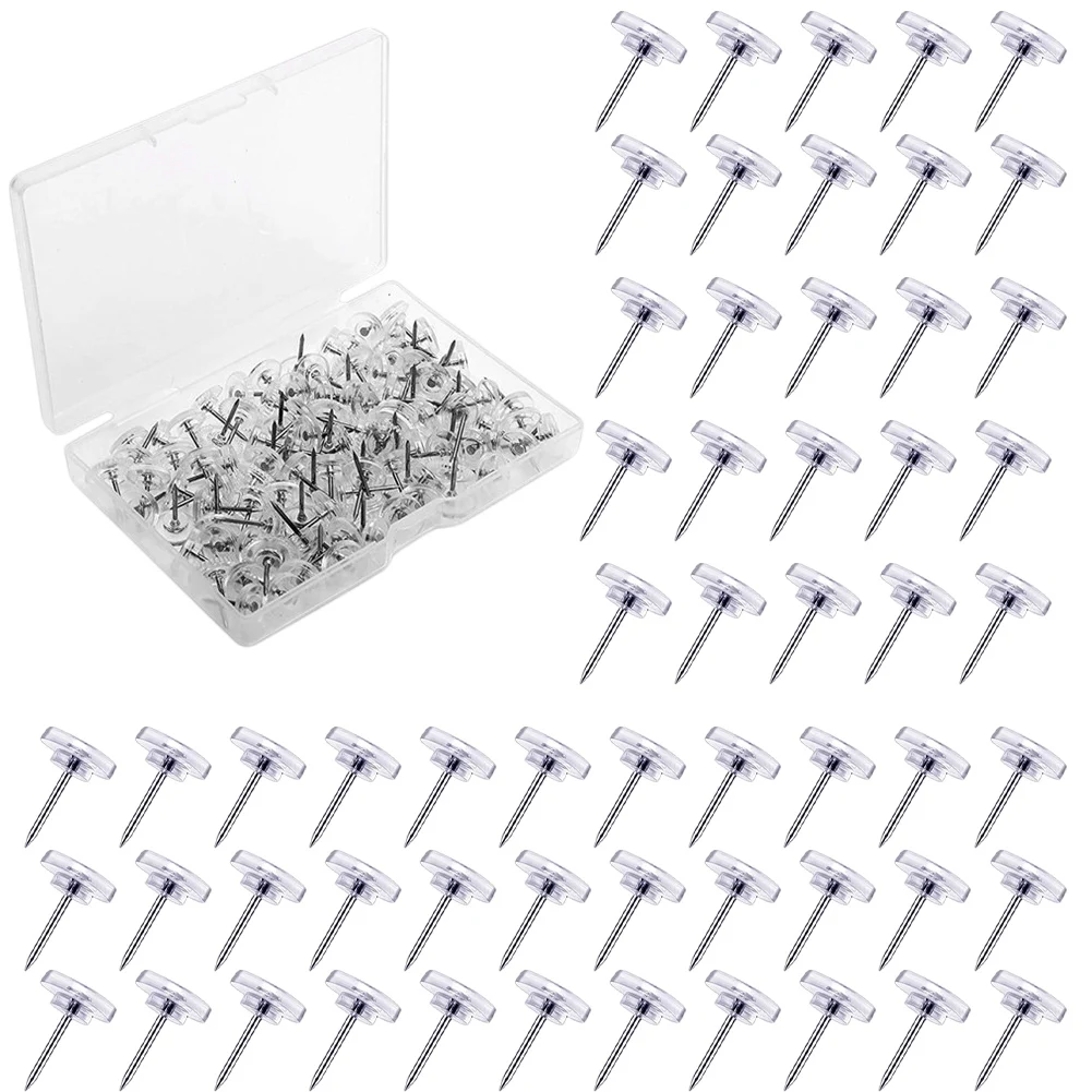 100/120/150PCS Clear Push Pins Drawing Pins Lucency Thumbtacks with Storage Box Steel Point Cork Board Tacks Drawing Poster Pins