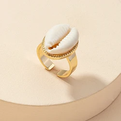 Aesthetic Jewelry Accessories Wholesale Boho Gold Color Natural Sea Stone Seashell Puka Conch Cowrie Shell Ring for Women 2024