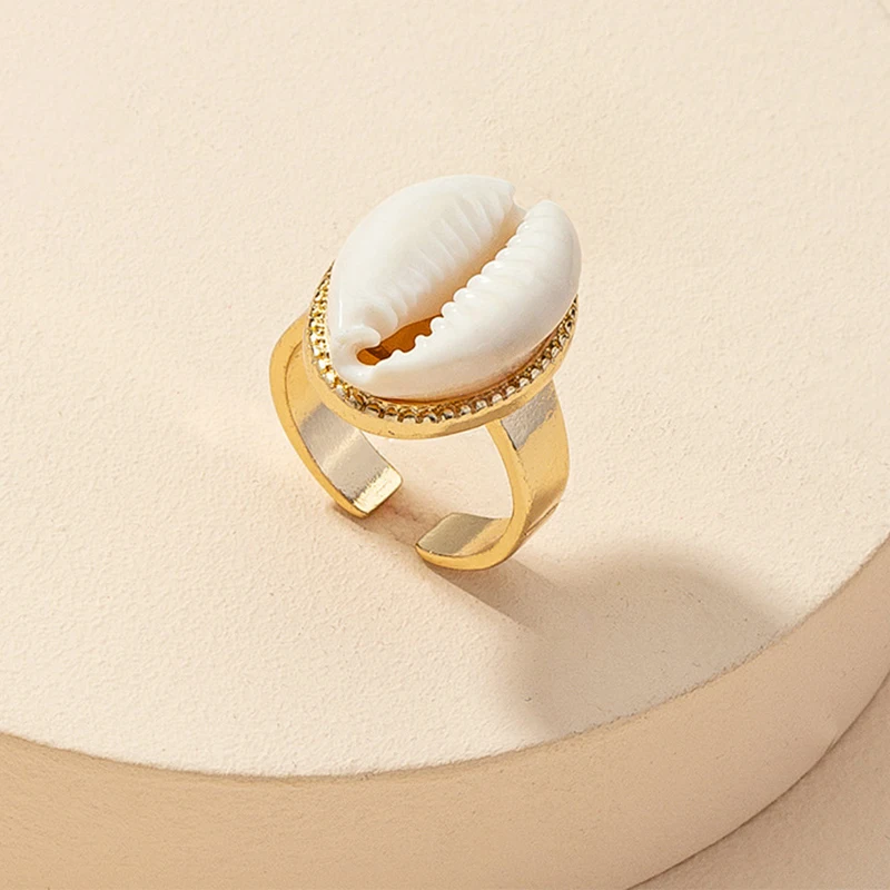 Aesthetic Jewelry Accessories Wholesale Boho Gold Color Natural Sea Stone Seashell Puka Conch Cowrie Shell Ring for Women 2024