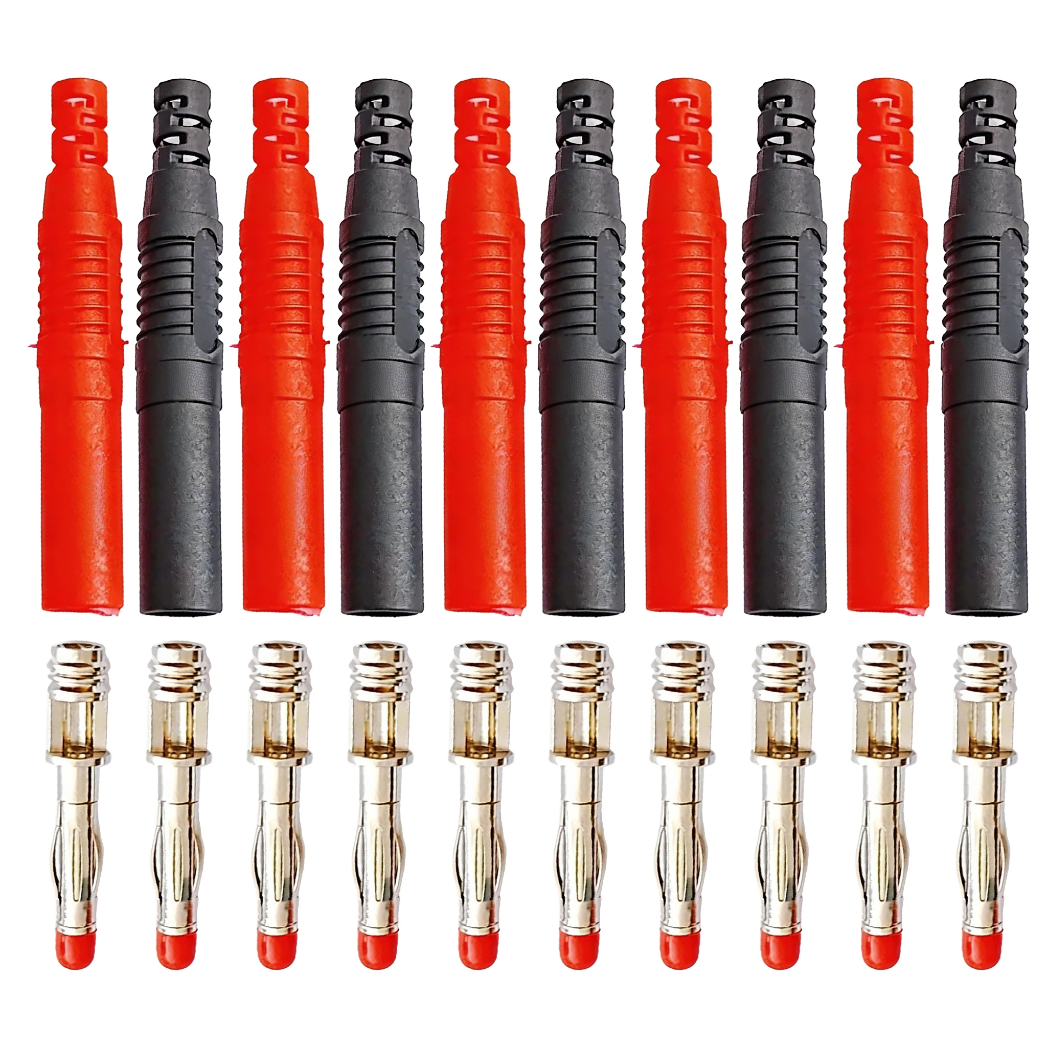 10PCS Shrouded 4mm Banana Plugs with Insulated Safety Seal Solder DIY Connectors for Multimeter Test Leads PA Nylon Shell Brass