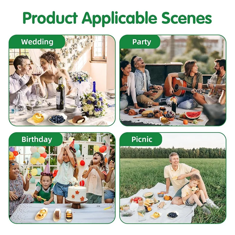 【People Favorite】100 Set Wooden Disposable Food Boats Dessert Plates Food Trays Boat Plates Disposable Plates