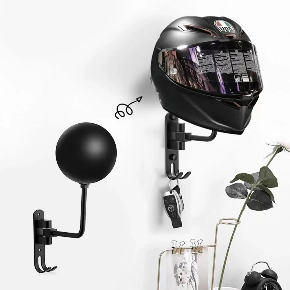 Motorcycle Helmet Wall Mount Rack Helmet Holder 180 Rotation Helmet Keys Jacket Hanger Bike Helmet Display Holder