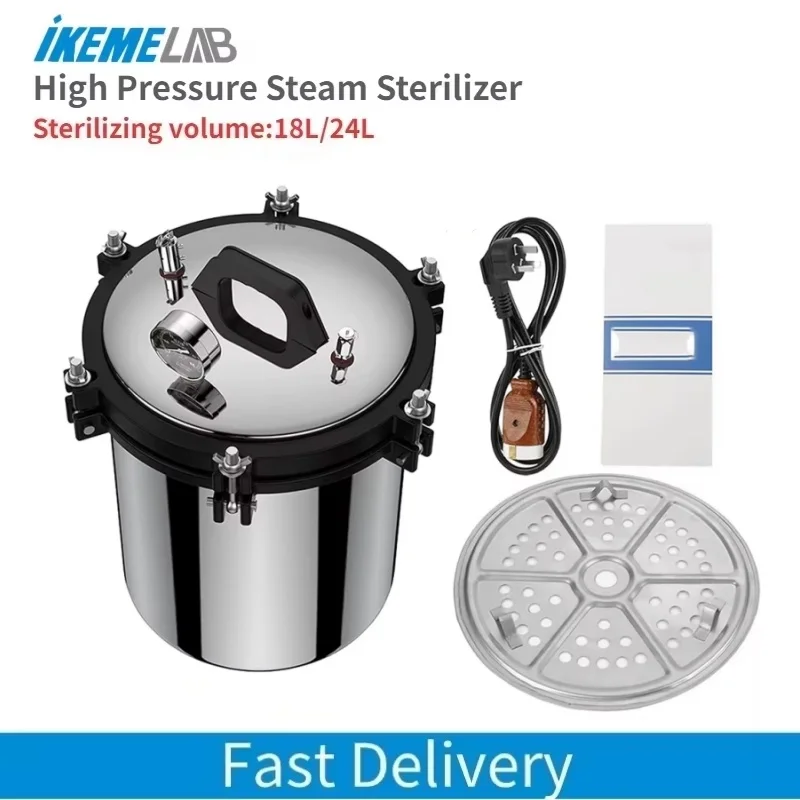 IKEME 18/24L Portable Autoclave Machine Electric Heating Medical Dental Laboratory Dental Autoclave Steam Sterilizer