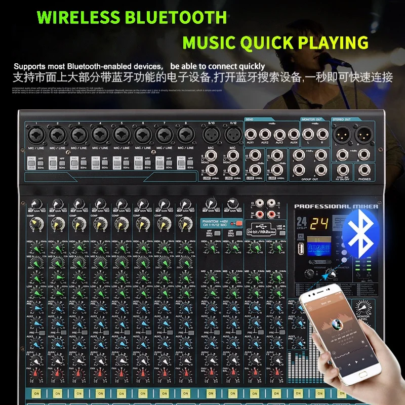 Konsol Speaker Digital Video Profesional 12 Saluran Berkualitas Tinggi TLF Xtuga Dengan Pengontrol Output Reverb Dj Karaoke