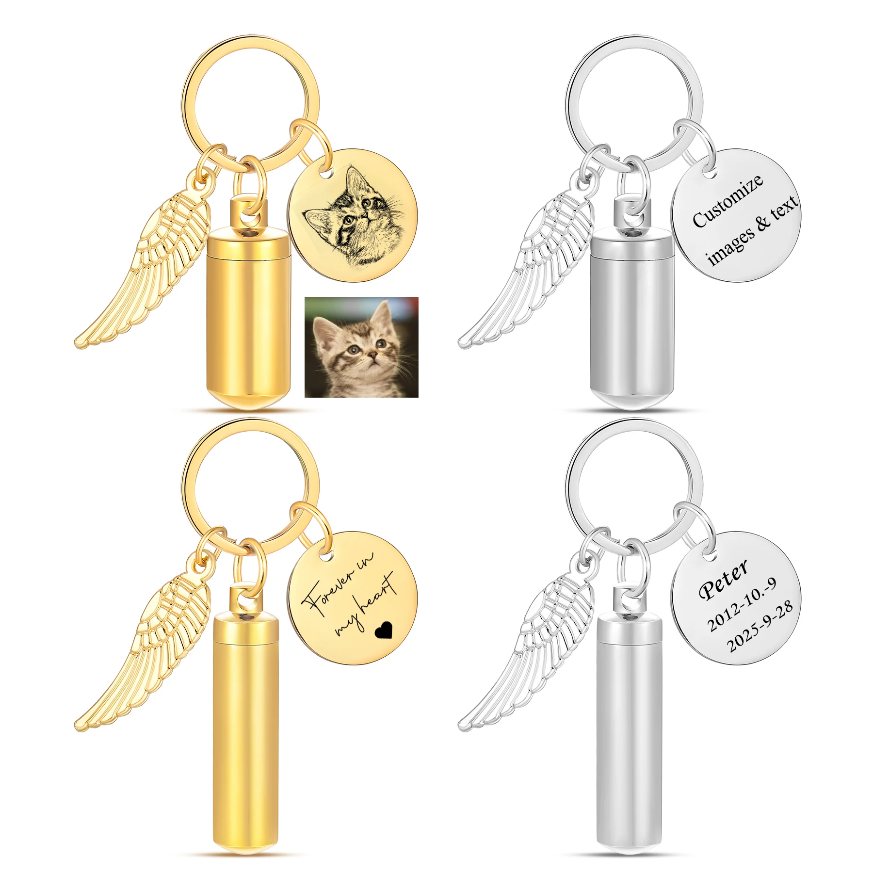 

Personalized Stainless Steel Cylinder Urn Keychain for Ashes Pet/Huma Cremation Keychain Urn Ashes Keepsake Key Ring Dropship