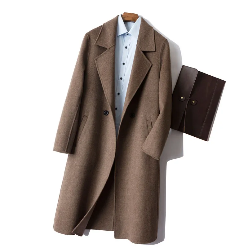 

MRMT 2024 Brand New Pure Wool Double-Sided Woolen Coat Men's Long Over-The-Knee Double-Sided Cashmere Coat Suit Collar Woolen