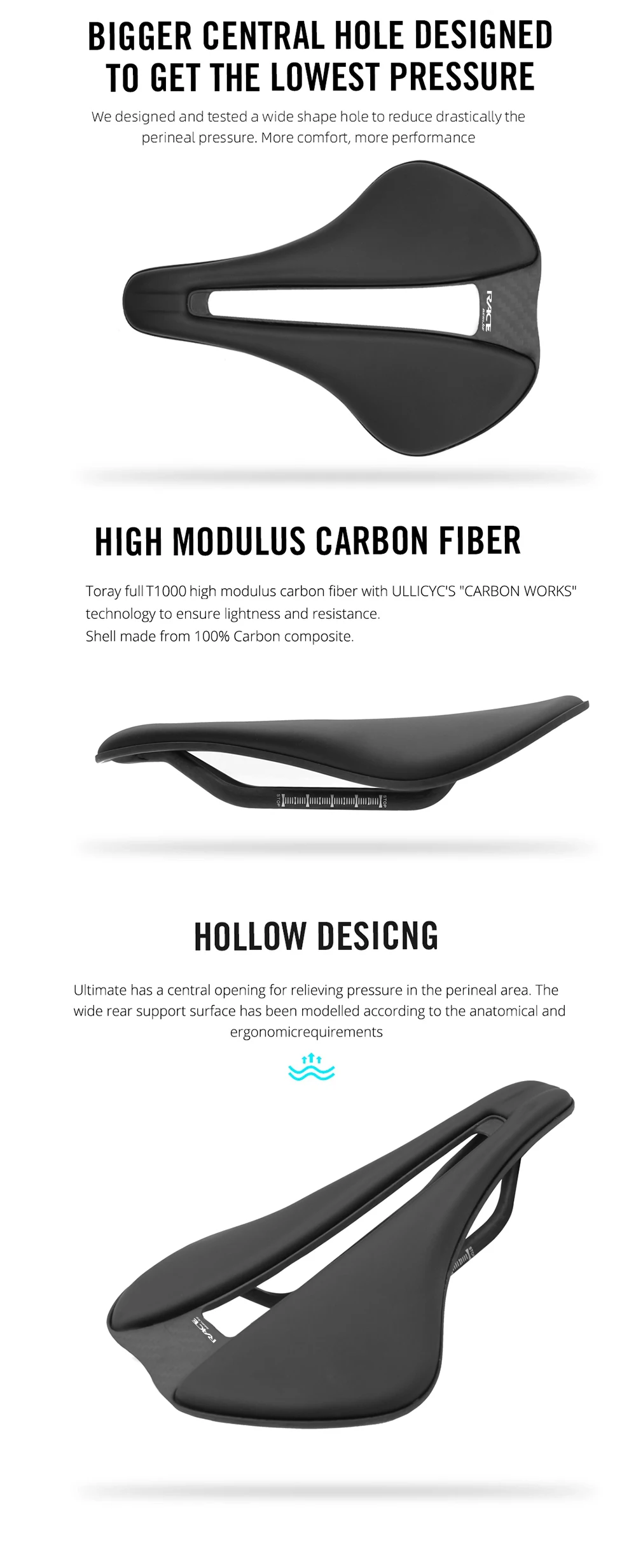 RACE Ultraleichter 240x155mm Fahrradsattel aus EVA, 112g, Vollcarbon-Hohlgehäuse MTB/Rennrad-Sattel, 7x9 Carbon-Schienen – Detail 11