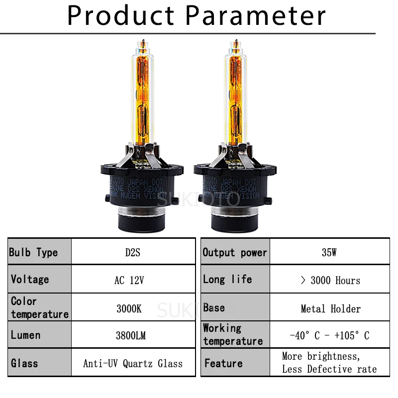 2PCS SUKIOTO GENUINE Original D2S Xenon HID Car Bulb 35W D2S 3000K Golden Yellow D4S HID Xenon Light For Toyota Lexus Auto Lamps - Image 4