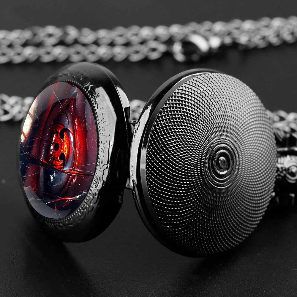 Reloj de bolsillo de cuarzo negro con diseño Bloodeye para hombre y mujer, pulsera con esfera de números árabes, cadena duradera, cúpula de cristal, regalos creativos