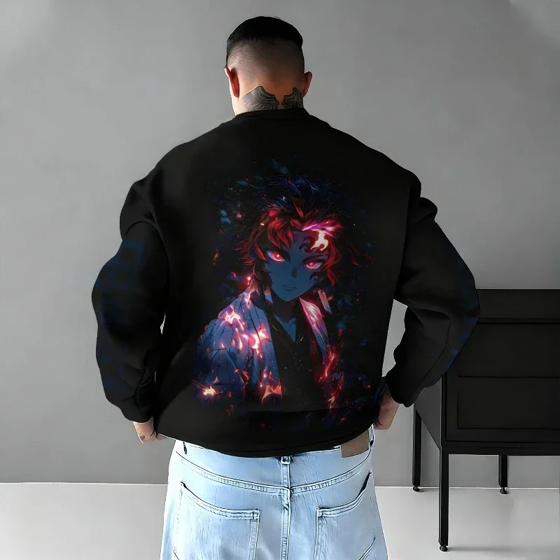شيطان القاتل أنيمي كامادو تانجيرو مطبوعة سترة بدون غطاء 2026 الخريف/الشتاء الرجال Harajuku سترة رياضية غير رسمية برقبة مستديرة #1