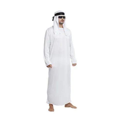 Imagen 2 del producto Trajes masculinos árabe Emiratos Árabes bata para hombres de manga larga árabe musulmán Medio Oriente cuello redondo Dubai Thobe Abaya largo con correa para la cabeza