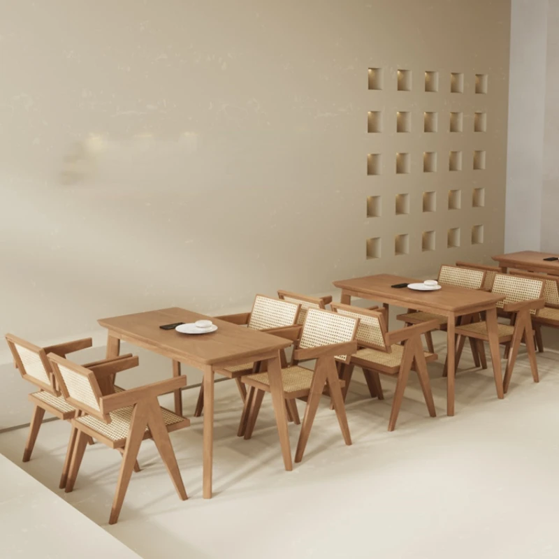 Solid wood tables and chairs, catering and snack shops, milk tea noodle shops, restaurants, dining tables and chairs groups