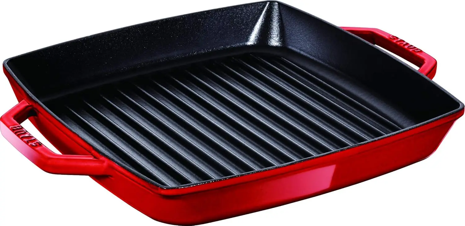 

40511-730 Pure Grill Square Cherry 9.1' Enamel Grill Pan, Induction Compatible