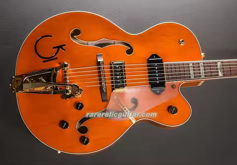 2025 In Stock Eddie Orange Red Semi Hollow Body Electric Guitar Steer Head Fence Pearloid Inlays Bigs Tremolo Bridge Real G Knob