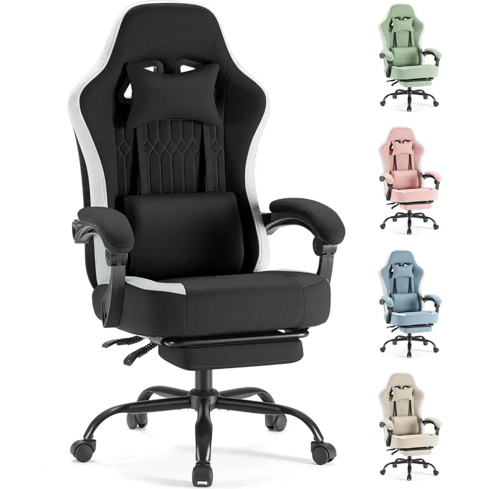 Ergonomic High Back Gaming Chair with Footrest Lumbar Support Adjustable Height Swivel Headrest Linkage Arms Black
