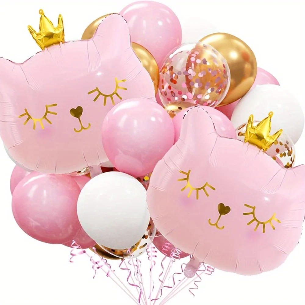 27 قطعة بالونات من رقائق الحيوانات على شكل قطة سوداء وردية اللون لتزيين أعياد الميلاد السعيدة للأطفال والبنات والأولاد وحفلات أعياد الميلاد ومستلزمات ديكور Globos #4