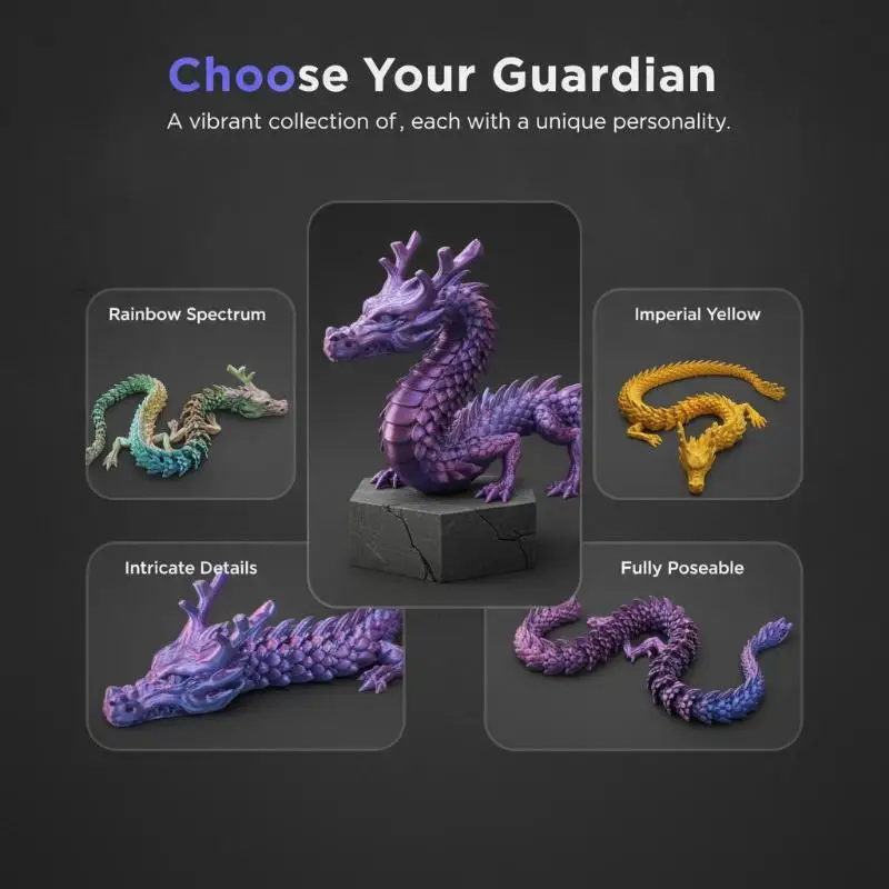 30cm 3D Printing Chinese Dragon Toy Joint Rotated Colorful Handicrafts Desktop Ornaments Gift Toys