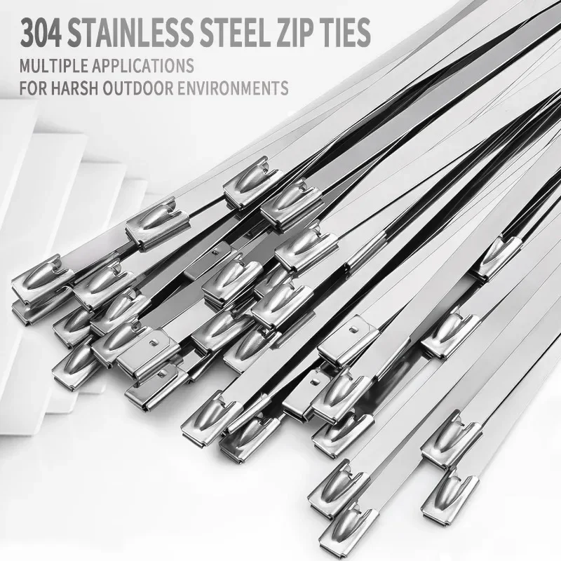 Stainless Steel Zip Ties Self-locking Cable Ties Heavy Duty Cables Fixed Strap Wire Harness Fastening Rings Home Office Storage