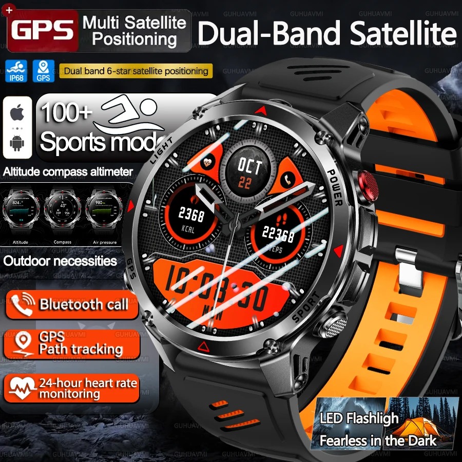 

2025 Новые уличные 100 + спортивные умные часы для мужчин HD AMOLED экран GPS двухдиапазонное позиционирование сердечного ритма вызов 3ATM водонепроницаемый браслет