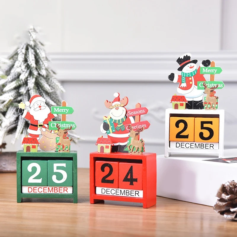 Christmas Table Calendar Tabletop Number Date Wooden Blocks Calendar Countdown Xmas Desktop Calendar Christmas Decor A Durable