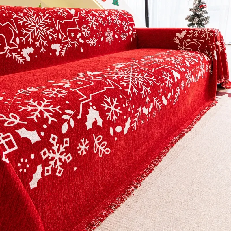 Christmas Universal Chenille Printed Cartoon Sofa Cover Slip-resistant Sofa Nap Blanket Full-wrap Cat-proof Couch Slipcover