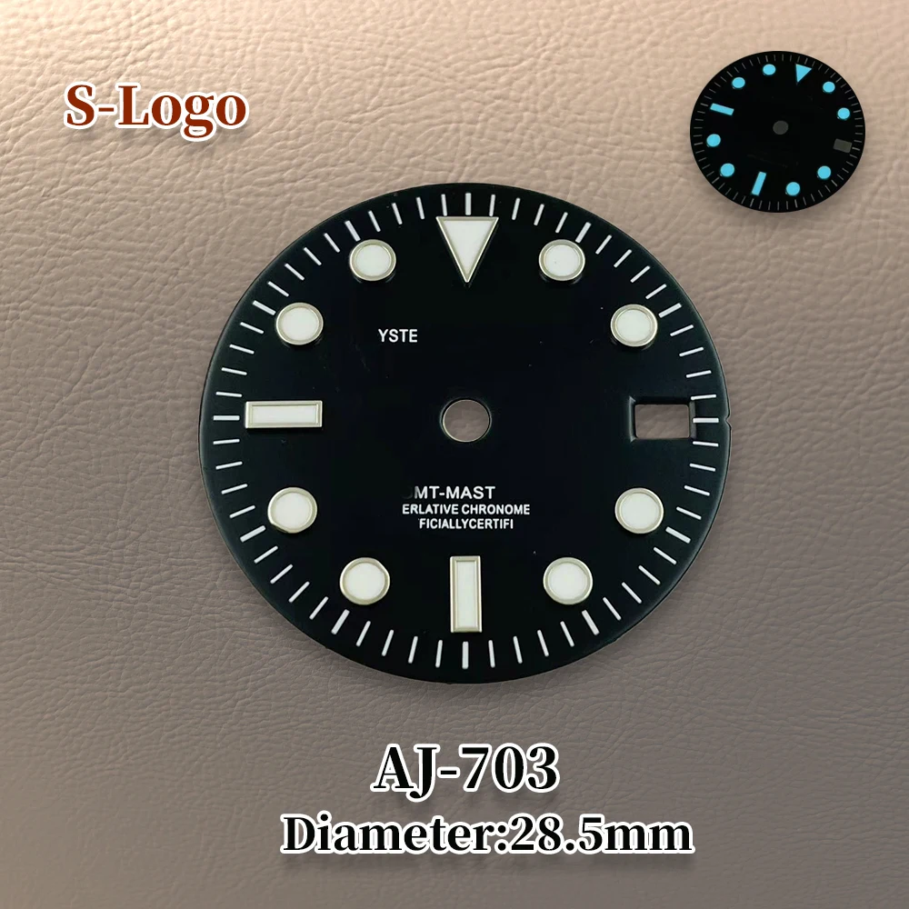 28.5mm S Logo Black GMT Dial Suitable for NH34 Movement Ice Blue Luminous High Quality Watch Modification Accessories Repair