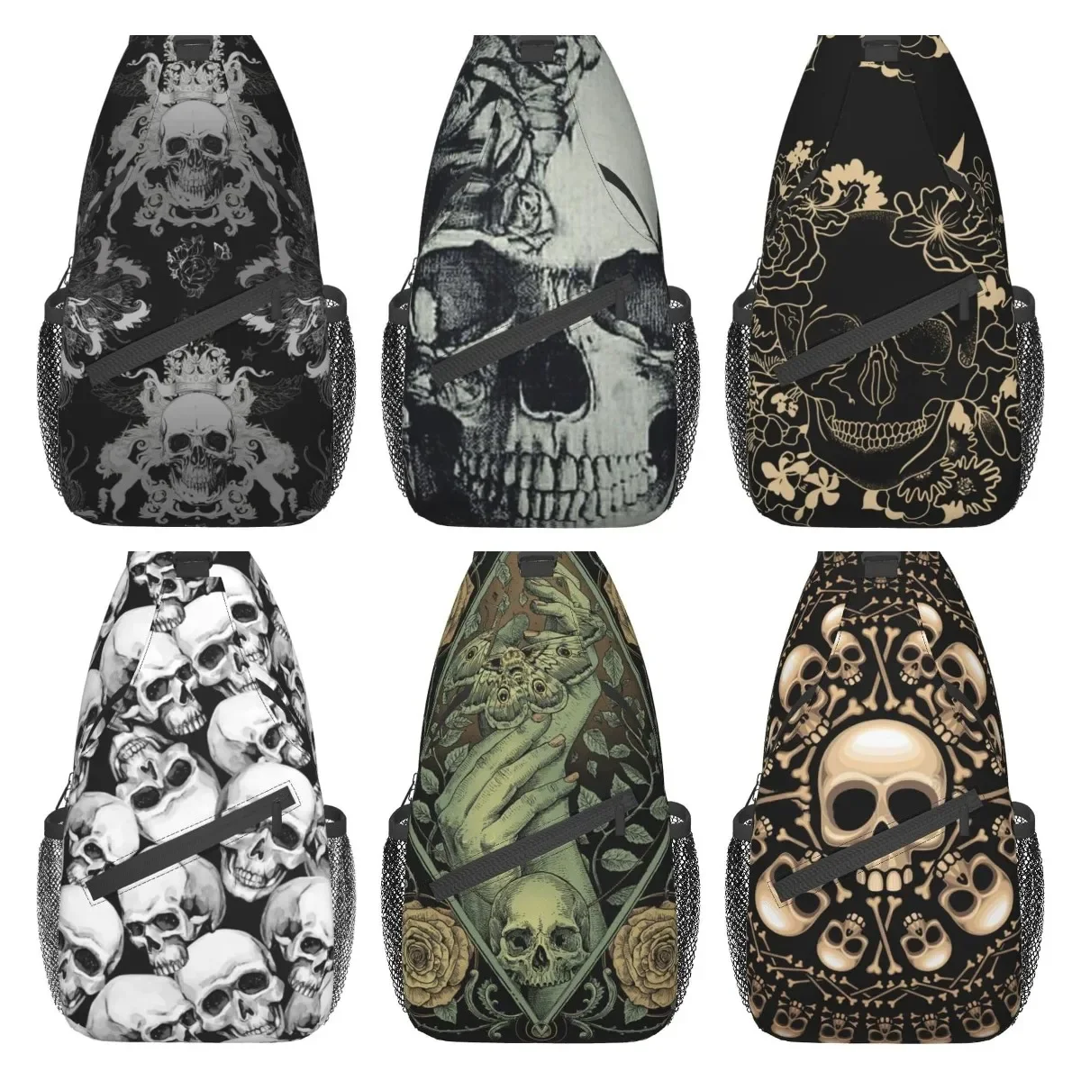 Mochila gótica negra con calavera, bolso de hombro tipo bandolera, mochila de viaje para senderismo, regalos, mochila informal de poliéster Unisex para hombres