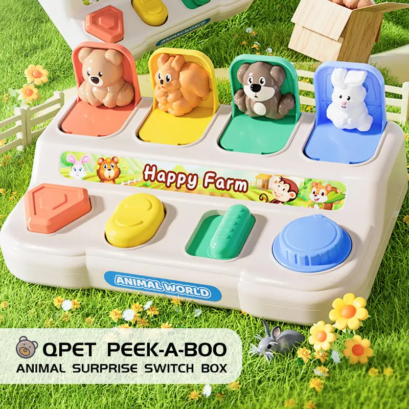 Montessori Baby's Hide-and-seek Toy Game Finger Dexterity Safe Pop-up Switch Box Early Education Pop-up Cute Animal Button Toy
